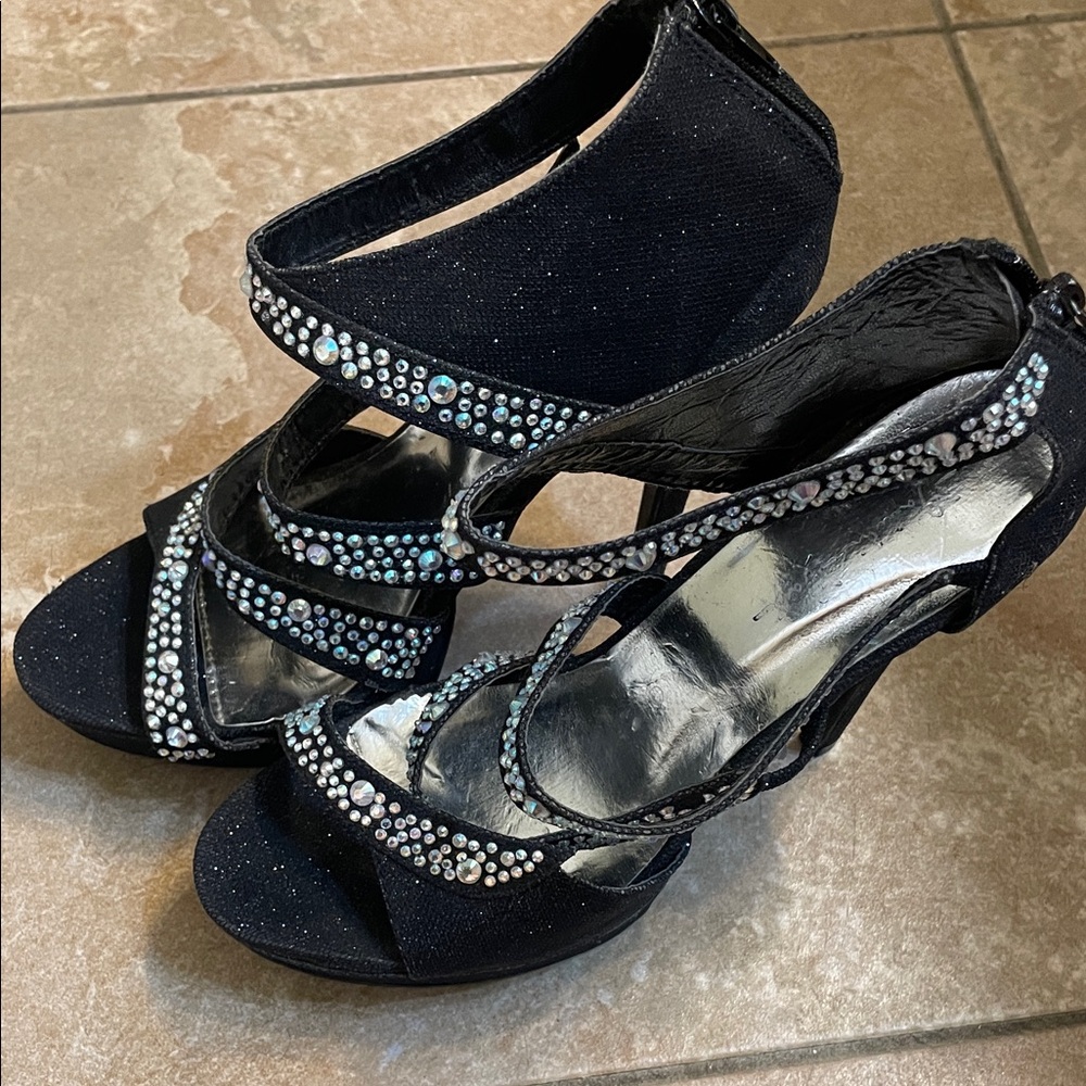Elegant Black Rhinestone Women's Heels